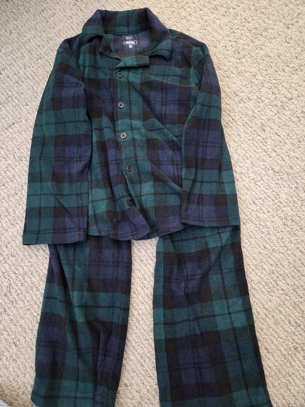 GAP Green & Navy Plaid Fleece Pajama Set Size 6